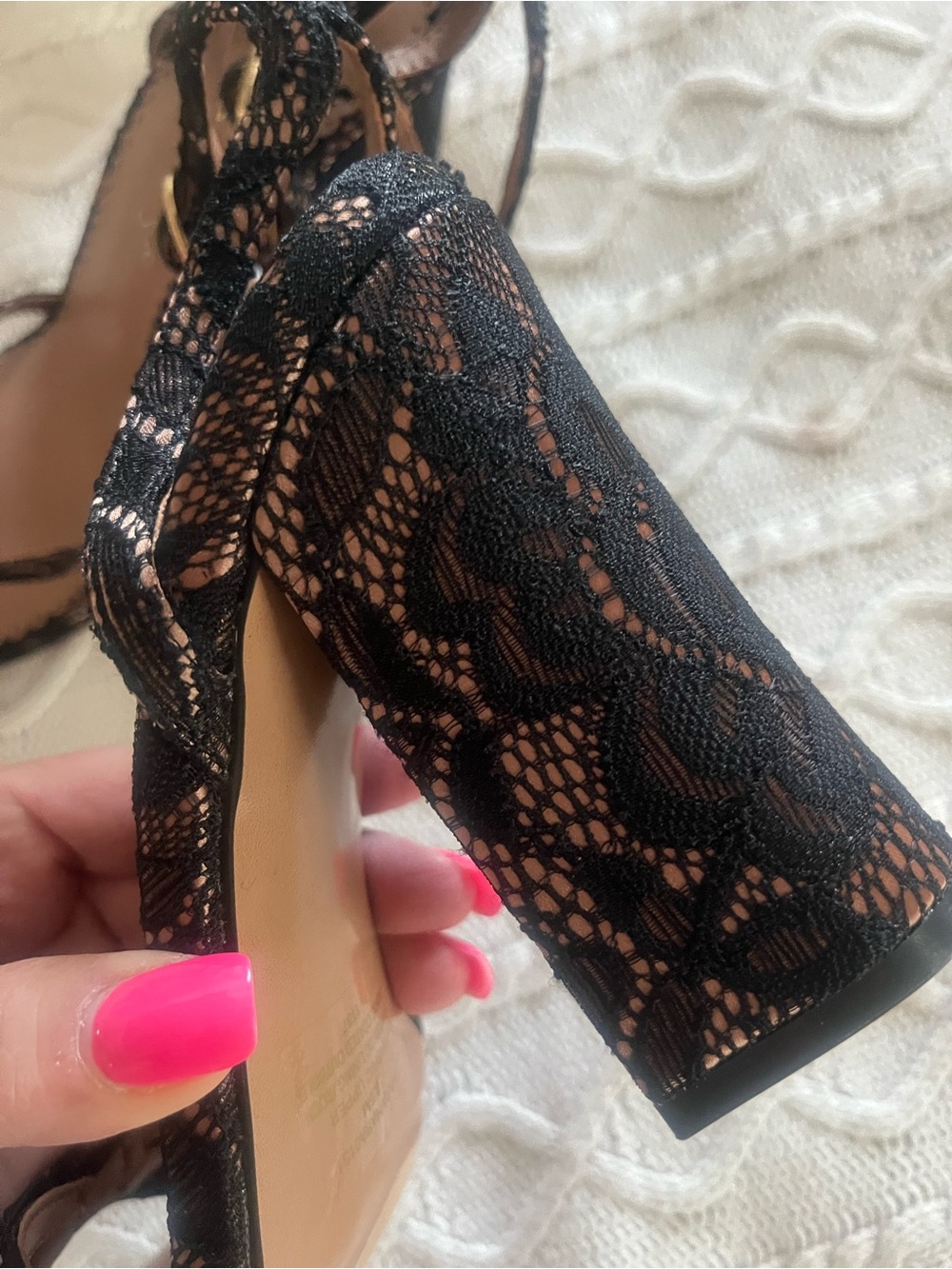 Steve Madden Black Lace Ankle-Strap Block Heel Sandals Various Sizes - Picture 9 of 16